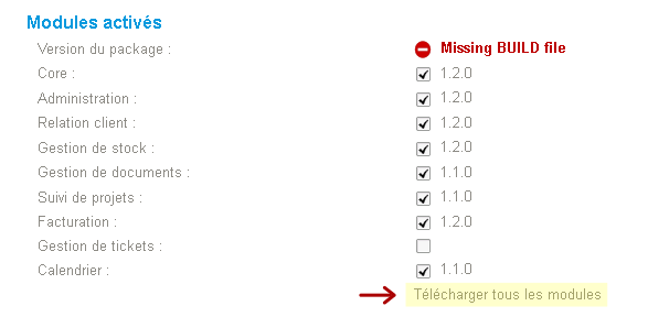 L'URL Serveurs télécharger module